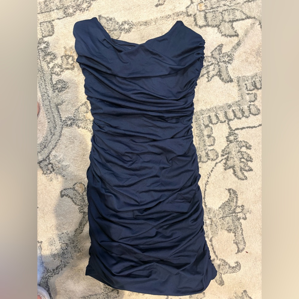 Lucy in the Sky Midnight Blue Ruched Mini Dress
